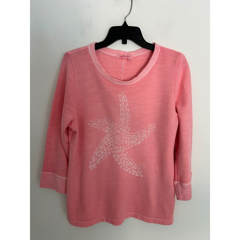 Fresh Produce Starfish French Terry Sweatshirt Coral Pink 3/4 Sleeve Small 21873